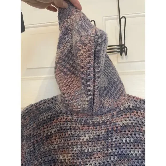 Handmade Knit Sweater Hooded Granite Stitch Purple and Pink Estimated Size L - Picture 3 of 8